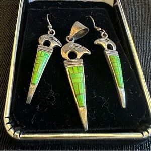 Sterling Silver Verasite Inlay Bear Pendant & Earring Set